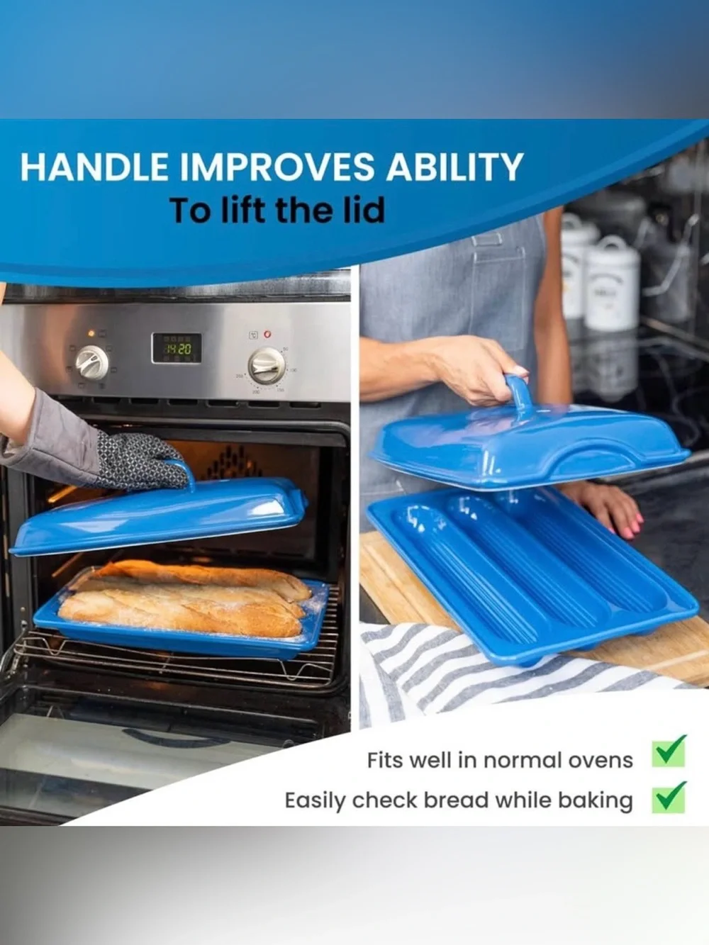Bakebelle Ceramic Demi Baguette Pan With Lid For French Bread
